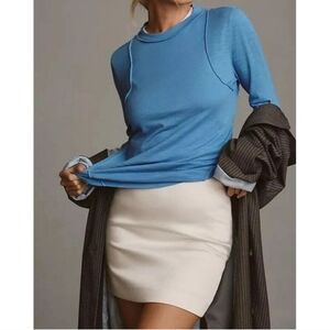 Anthropologie Pilcro Casual Reverse-Seam Blue Raglan Long-Sleeve Cotton Top 1X